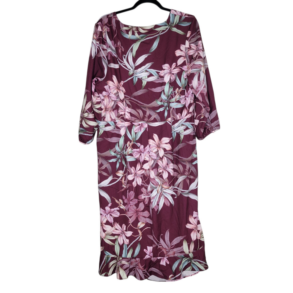 City Chic Dress Plus Sz 18 Winter Lily Floral Faux Wrap 3/4 Sleeve Midi Feminine - Picture 3 of 12